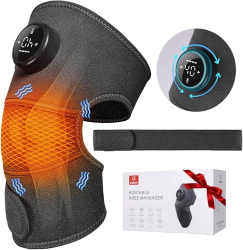 GOBOK 8 Modi und 5 Temperaturstufen, Kniemassagegerät mit Heizfunktion, Kneerelief Massagegerät für Knie Ellbogen Schulter, Geschenk für Männer/Frauen (Grau)