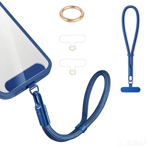 Handykette Handyanhänger Handyband Handy kette Lanyard Verstellbarer Handgelenkband mit 3 Patch Universal für alle Handytaschen iPhone 16 Pro Max Anhänger für Schlüsselbund USB-Stick Geldbörse Blau