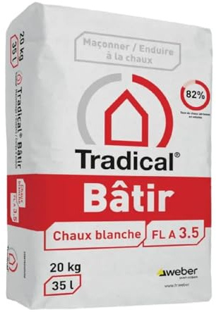 Weber - Tradical bâtir pour maçonnerie 20 kg - chaux blanche aérienne pour enduit et maçonnage