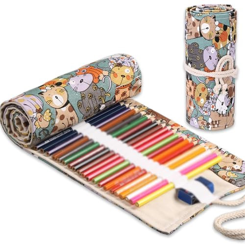 COYUN 1 PCS 72 Löcher Verpackungshalter Bleistift Wrap Kasten Bleistifthalter, Federmappe - Mäppchen Groß - Federmäppchen Mädchen und Jungen, Katze Cartoon Muster, für Künstler, Schule