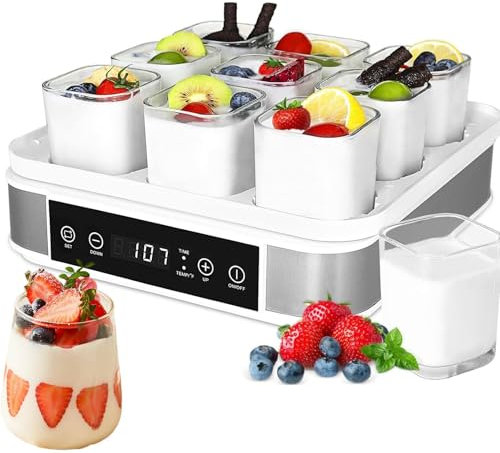 YLANMEI Yogurtera, máquina para Hacer Yogur Griego con Temperatura y Temporizador, automática Digital 9 tarros, orgánico casero, Queso o natto, 40 W