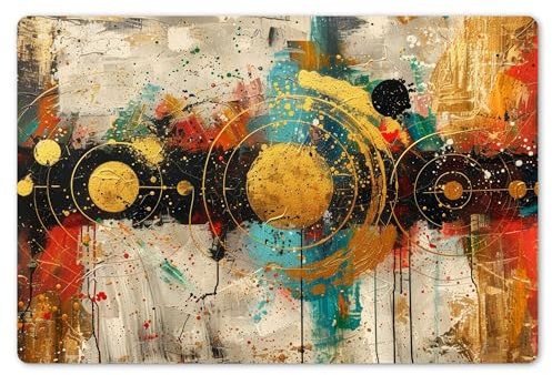 KitchenYeah© Platzsets Abwaschbar 6-Teilig Tischsets Platzdeckchen | 45x30 cm - Rutschfeste Platzset Unterlage Tisch Set Esstisch Modern Placemats Kunst - Ästhetisch - Abstrakt - Gold