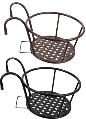 Mikikit Soportes Metálicos Prácticos y Decorativos para Macetas Colgantes Estantes para Jardineras de Barandilla , 2 Piezas en Negro y Cobre para Balcón y Jardín para Exterior E Interior