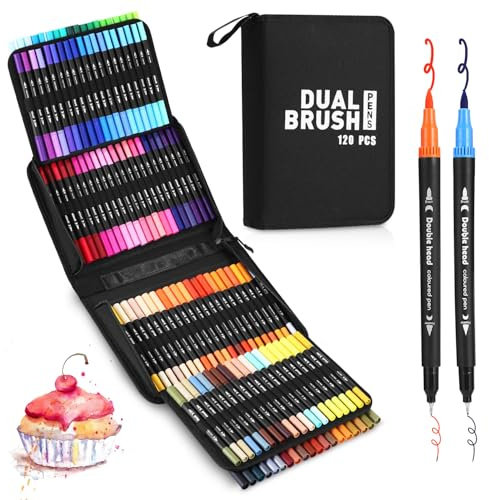 Dual Brush Pen Set, 120 Farben mit Schwarzer Tragetasche,120 Farben Brush Pen Set,Marker Aquarell Stifte Für Kinder und Erwachsene,Pinselstifte Set für Künstler,Anfänger,Malen,Zeichnen,Kalligrafie