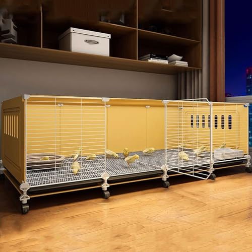 Hönshus Utomhus 1,3 Cm Krypterad Järnnätdesign Tillverkad Av Järnnät Och PP-material Inomhus Hönshus Med Bricka Och Hjul Längd 70/105/140CM(Yellow,140 * 45 * 48CM)