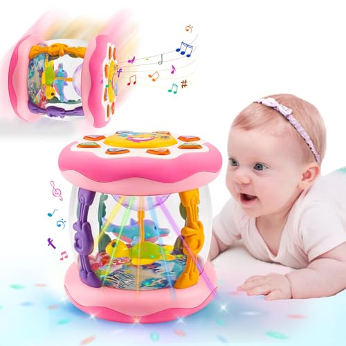Jouet Musical Bebe 1 an Fille Garcon, Projecteur Tournant avec Lumières Musique Jeux Eveil Bébé 6 9 12 18 Mois, Jouet Montessori Educatif Rampant Cadeau Anniversaire Noël 1+ Ans Fille Garçon (Rose)
