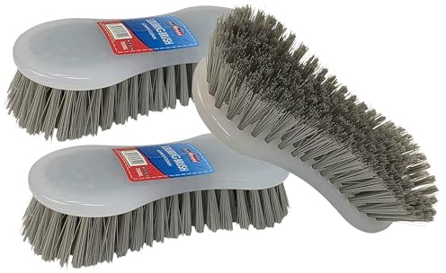 Best House | Plastic Scrubbing Brush | Easy to Grip | White | Heavy Duty with Stiff Bristles | Cleaning and Scrubbing Brush for Indoor & Outdoor, Bathroom, Kitchen, Carpet and Floor - (Pack of 3)
