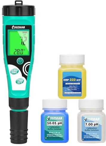UIUZMAR Chlorine and Salt Tester for Pool, pH ORP Meter for Hot Tub, Digital Hydroponic EC TDS Tester, 7 in 1 pH Salt Chlorine EC TDS Temp Meter with Calibration Solution for Aquarium, Spa, Koi Pond