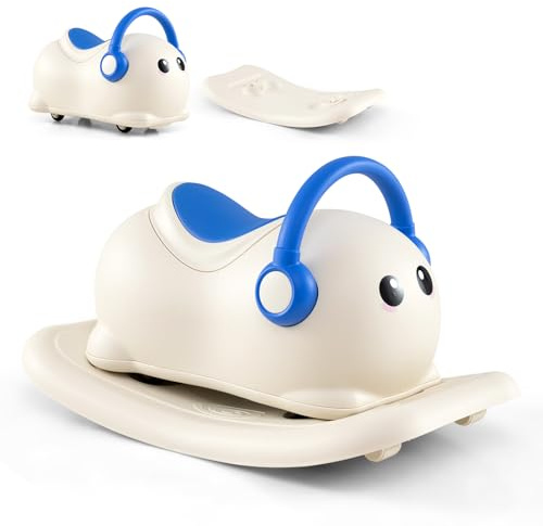 COSTWAY Caballo Balancín para Niños 3 en 1, Coche Cerrepasillo para Bebés con Almacenamiento Oculto, Ruedas Rodantes y Tabla de Equilibrio Desmontable, 64 x 34 x 36 cm