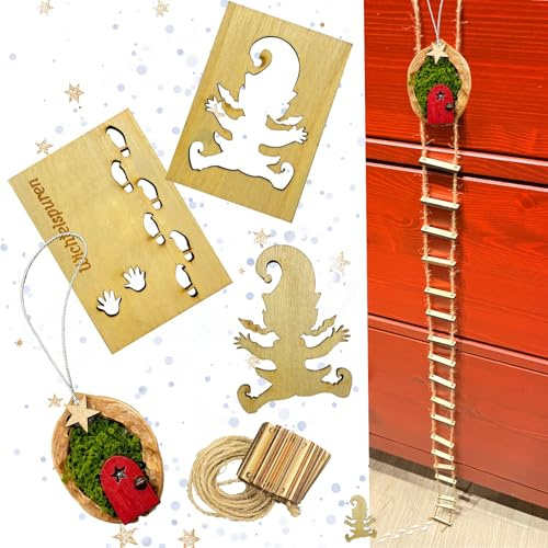 Wichteltür Zubehör Set Wichtelschablone Weihnachten Mini Deko | Kreative Wichtelwelt Deko mit Strickleiter, detailreiches Zubehör für Weihnachtswichtel