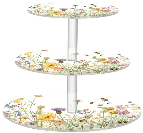 Blueangle 3-Tier Round Cupcake Stand – Herbs and Wild Flowers Acrylic Dessert Tower, Non-Slip Tiered Dessert Stand for Baby Shower, Birthday, Wedding Party （445）