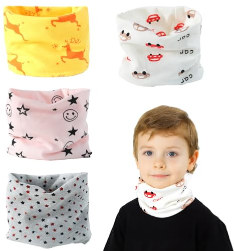 OIXEYA 4 Piezas Bufanda de los Niños Bebé Algodón Braga CuelloBufanda de algodón de Invierno Calentador de Cuello Pañuelos Multipropósito bebés Bufanda para Niños Niñas 0-6 Años
