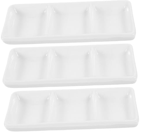 CLISPEED 4 pièces Set Petits Bols Céramique Blanche Assiettes Rectangulaires à Compartiments pour Sauces Condiments et Apéritifs Plats de Présentation Polyvalents pour Cuisine Réutilisable