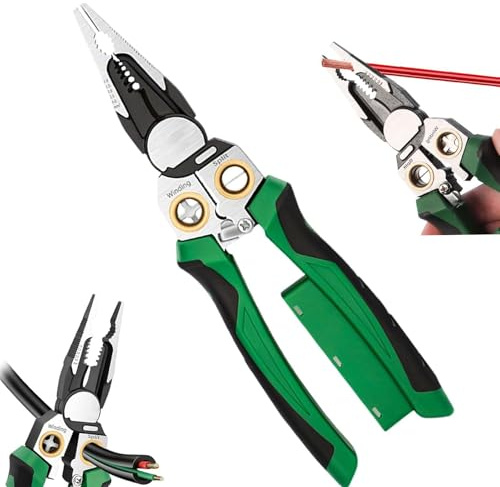AURIVEE Pelacables 8-in- 1 con Probador de Voltaje, Herramienta Electricista Multifunción para Cortar, Crimpar, Jalar Cables,Tijeras Cable con Detección Seguridad