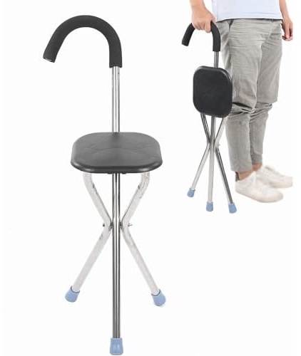 Aiuto Stampella con Treppiede Bastone da Passeggio con Sedile Bastone Seggiolino Bastone for Sedile Antiscivolo Portatile Aiuto Stampella con Treppiede per Disabili Anziani