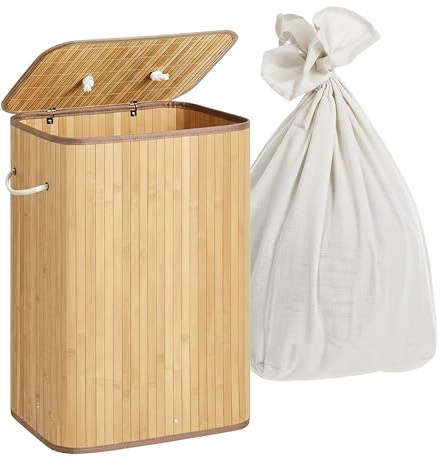 Relaxdays Wäschekorb mit Deckel, 2 Fächer, Bambus, 105 l, faltbar, HxBxT: 63x52x32 cm, Wäsche Sortiersystem, Farbwahl