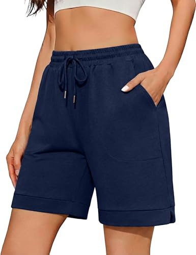 Aseniza Shorts Femme Été Short Fluide Femme Bermuda Large Mode Femme Parfait pour la Plage et la Détente en Bleu Foncé L