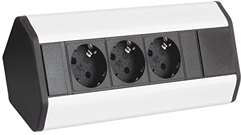 Lumonic ConerBox 3X Schuko Steckdose Tischsteckdose Silber I 3 Steckdosen mit 230V max. 3600W I Größe 224 x 64 x 64mm Ideal zur Eckmontage