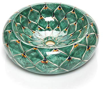 Alameda – Lavabo rotondo messicano, 40 cm, in ceramica Talavera | Motivi decorativi colorati | ideale per la camera da bagno con effetto legno, piastrelle di cemento