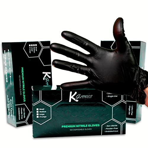 KGloves ® • Guantes de Nitrilo Sin Látex y Sin Polvo 100 Guantes Profesionales Negros Desechables Adherentes y Resistentes Uso Médico Tatuador Esteticista Cocina Guantes Sin Látex (M)