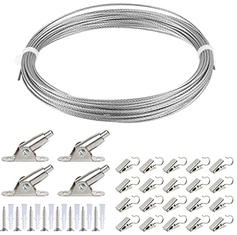304 Stainless Steel Wire Rope, Wire Trellis For Climbing Plants, Hanging Wire Curtain Drape Wire Rod Rope Kit, Ceiling Mounted Curtain Track, For Clothesline Light Lamp Photos Art Projects (silver)
