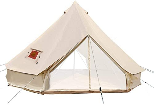 TentHome Tipi Zelt Campingzelt Baumwolle Familienzelte Wasserdicht Bell Tent Vier Jahreszeiten Glockenzelt Ofenloch Pyramidenzelt mit Zwei Türen Indianerzelt, 6 M