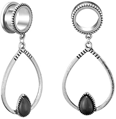 Huacan Tunnel 6mm 8mm 10mm 12mm 14mm 16mm Set mit Blitzstein Wassertropfen Anhänger Flesh Silber Tunnels Ohren Plug Edelstahl Klassisch Frauen Double Flared Frau Plugs Expander Damen Herren 1 Paar