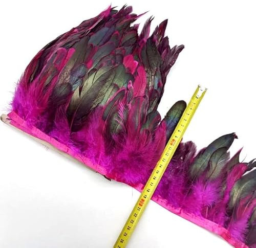 XIUCAI 1 Meter natürliche Hühner-Hahn-Schwanz-Federn, Fransen, Plumas-Bänder, DIY, Nähen, Kleidung, Hochzeitsdekorationen, Basteln, 13-18 cm