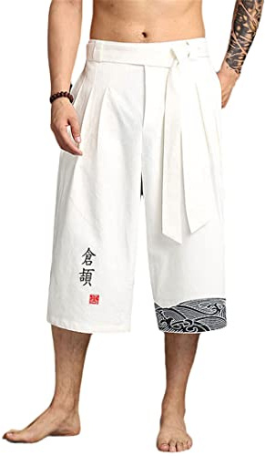 Japansk kimono traditionella byxor män asiatiska kläder badbyxa ledig lös man japansk stil linne beskurna byxor