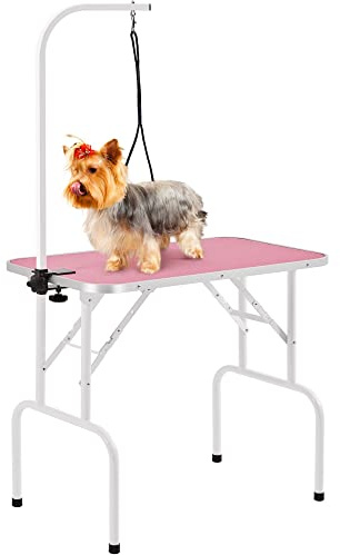 Yaheetech 32 Foldable Pet Grooming Table Portable Dog Cat Table, Pink