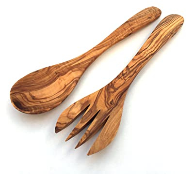medina mood Lot de 2 couverts à salade Prince 30 cm fait main en bois d'olivier