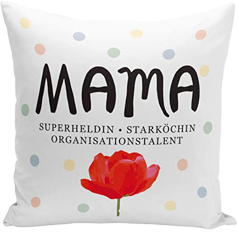 Tassenbrennerei Kudde – mamma – superhjältinna, stjärnkocken, organisationstalent – inklusive kuddfyllning – kudde med ordspråk, present till mamma – mors dag