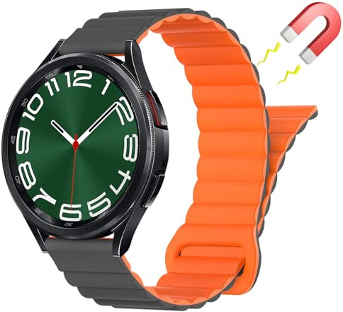 Niboow 20mm Magnetversch Silikon Armband für Samsung Galaxy Watch FE/Galaxy Watch 7/6/5/4 40mm 44mm, Galaxy Watch 6 Classic 43mm 47mm, Uhrenarmband für Samsung Galaxy Watch 5 Pro 45mm - Orangegrau