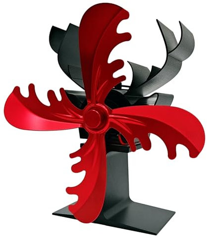 URFEDA Ventilateur Poele à Bois, Ventilateur Poele à Granulés, Ventilateur Aimantée de Poêle à Chaleur, Ventilateur de Cheminée Silencieux Écologique, 4 Pales Ventilateur pour Poele à Bois, Rouge