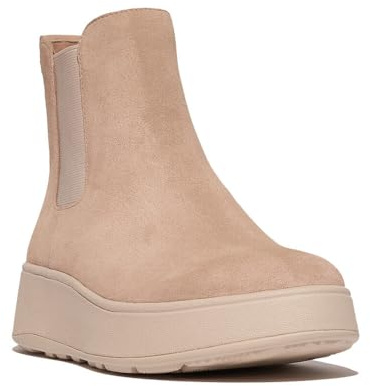 Fitflop Stivaletti Chelsea Flatform in camoscio F-Mode da Donna, Beige Classico, 38 EU