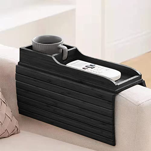 Sparklenut Couch Cup Holder, Anti-Slip Bamboo Couch Armrest Tray, Flexible Sofa Drink Holder Arm with Phone Holder, Cup Holder for Drinks Cellphone TV Remote Snacks