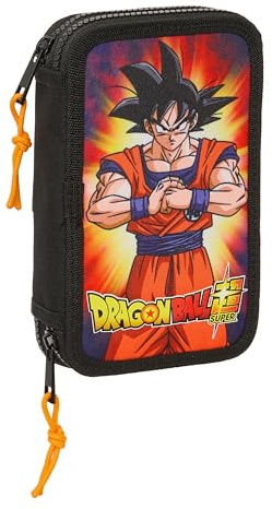 Safta Dragon Ball - Trousse Scolaire pour Enfant, avec 28 Outils Inclus, idéale pour Les Enfants de 5 à 14 Ans, Confortable et Polyvalente, qualité et résistance, 12,5 x 4 x 19,5 cm, Couleur Noire