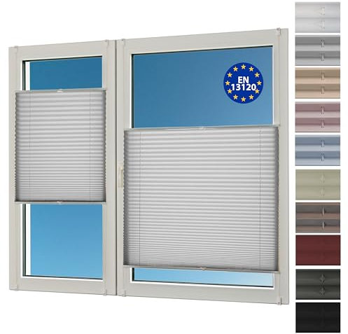 Sunlusso Klemmfix Plissee ohne Bohren Blickdicht (Hellgrau Crash, 50 x 140 cm) - lichtdurchlässig, ohne Verdunkelung - Fensterrollos, Klemmrollos, Rollos für Fenster ohne Bohren