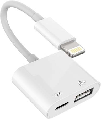 Cargador divisor Lightning a USB (2 en 1) para iPhone OTG, adaptador de cámara, lector de tarjetas, unidad flash, mouse, teclado, cable de memoria para Apple 11, 12, 13, 14 Pro Max para iPad,