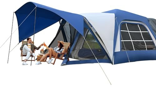 H&ZT 2-in-1 riesiges Heckklappenzelt für 6 Personen mit Veranda, für SUV, 3 x 3 m, Zeltbefestigung an SUV, Auto mit 1,8 x 2,1 m Bildschirm, Vorzelt, Vorzelt, Veranda