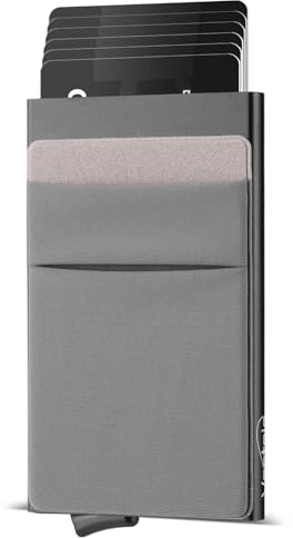 Vastaia Pop Up Kartenetui mit Münzfach 9 Karten,Kartenhalter mit RFID Wallet,Mini Kreditkartenetui aus Aluminium,Credit Card Holder Slim Wallet, Smart Portmonee,Herren Geldbörse Damen,grau