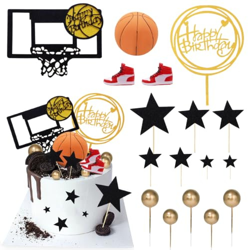 Morofme Basketball Cake Toppers 17pcs Basketball Theme Cake Decoration For Men Basketball Birthday Party Supplies