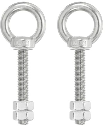 PATIKIL Ringschraube, 2er Pack M12x70 304 Edelstahl Augenschrauben Gewindeschraube Augbolzen Schulterring mit Muttern Unterlegscheiben