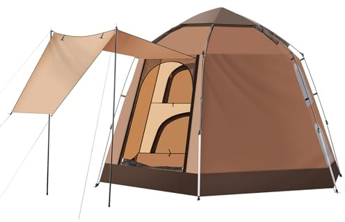 TUKAILAI Instant Camping Tent for 2/3/4 Person, Hexagonal Design Automatic Dome Tent with 4 Mesh Windows and 1 Door, Easy Setup Pop Up Tent with Vestibule & Rainfly