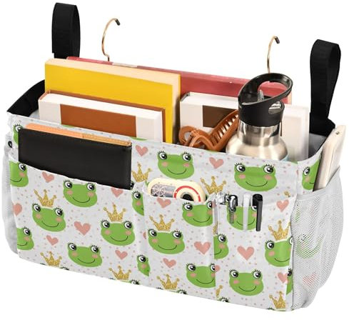 Nachttisch-Hängeaufbewahrung, Bett-Organizer, Hängetasche für Kopfteile, Etagenbetten, Schlafsaal, Buch, Telefon, Zeitschriftenhalter, niedlicher Frosch mit Krone