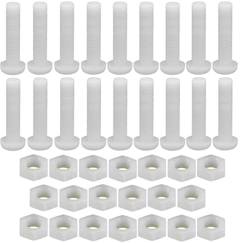 Juego de tuercas hexagonales de nailon M8 x 50 mm, tornillos de plástico aislados de cabeza plana Phillips redondos, tornillos de nailon blanco para muebles, máquinas, bricolaje (paquete de 20)