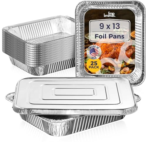 Fit Meal Prep 25 Pack 9x13 Aluminum Foil Pans with Lids - Heavy Duty Half Size Baking Pans Disposable for Roasting, Cooking, Serving, and Freezing - Tin Pan Trays for Buffet and Food Storage