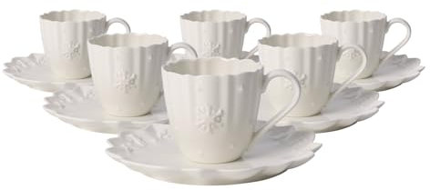 Villeroy & Boch Toy's Delight Royal Classic Kaffee-/Teetassen mit Untertassen 6er Set, 230 ml, Weihnachtliches Kaffeegeschirr, Premium Porzellan, Weiß (6 Tassen / 6 Untertassen)