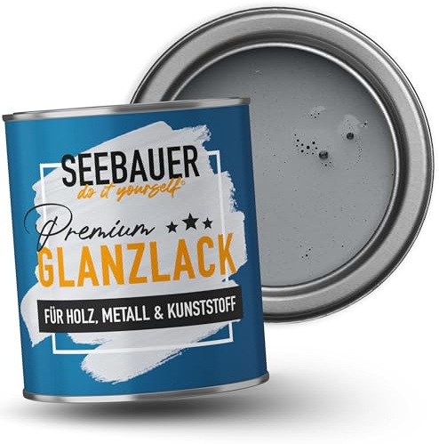 SEEBAUER diy Glanzlack Grau 750ml für Innen & Außen (No. 218 Grey Stone) Möbelfarbe ohne Schleifen - Hybrid-Lack für Holz, Metall & Kunststoff - Holzlack, Möbellack hohe Deckkraft