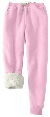 KONG JIMFAN Discounter Thermo Fleece Leggings Damen Gefütterte Strumpfhose Kompressionsleggins Dicke Hose Hohe Taille Yogahose Leichte Bequem Softshellhose Gefütterte Leggings Damen(#01 Pink,L)